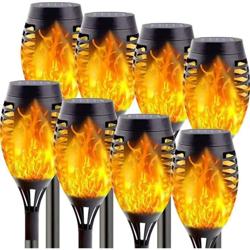 8-Pack Solar Torch Light with Flickering Flame, Waterproof Solar Lights